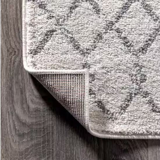 8 ft. x 10 ft. Moroccan Hype Boho Vintage Diamond Cream/Gray Distressed Area Rug