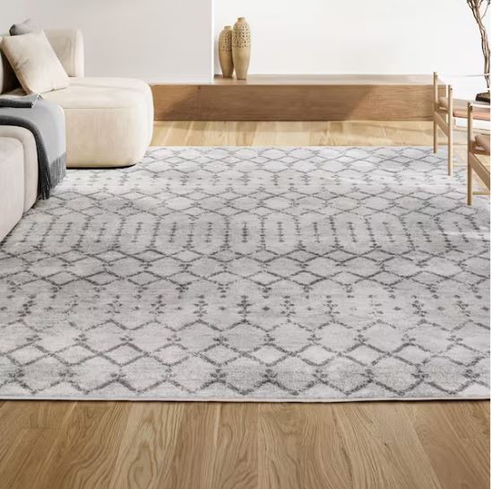 8 ft. x 10 ft. Moroccan Hype Boho Vintage Diamond Cream/Gray Distressed Area Rug