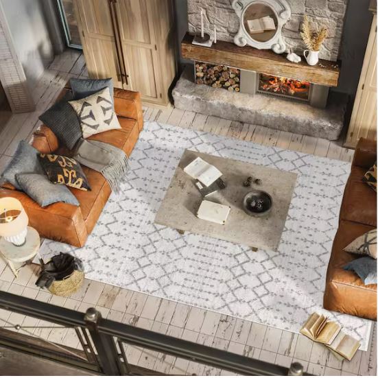 8 ft. x 10 ft. Moroccan Hype Boho Vintage Diamond Cream/Gray Distressed Area Rug