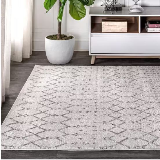 8 ft. x 10 ft. Moroccan Hype Boho Vintage Diamond Cream/Gray Distressed Area Rug
