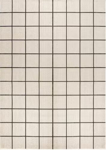 8 ft. x 10 ft. Grid Modern Squares Cream/Dark Gray Indoor/Outdoor Area Rug