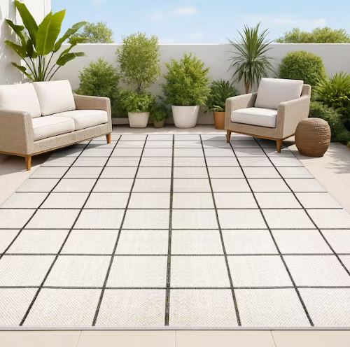 8 ft. x 10 ft. Grid Modern Squares Cream/Dark Gray Indoor/Outdoor Area Rug