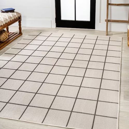 8 ft. x 10 ft. Grid Modern Squares Cream/Dark Gray Indoor/Outdoor Area Rug