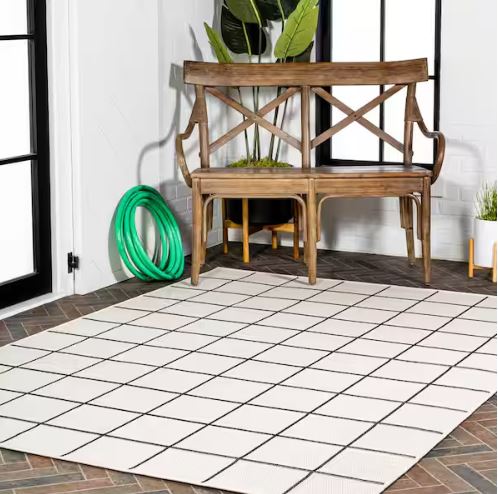 8 ft. x 10 ft. Grid Modern Squares Cream/Dark Gray Indoor/Outdoor Area Rug