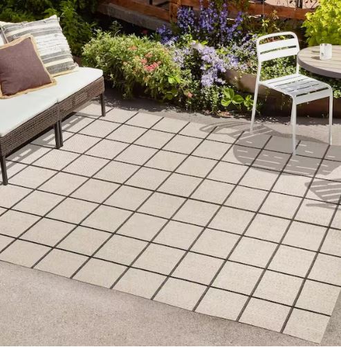 8 ft. x 10 ft. Grid Modern Squares Cream/Dark Gray Indoor/Outdoor Area Rug