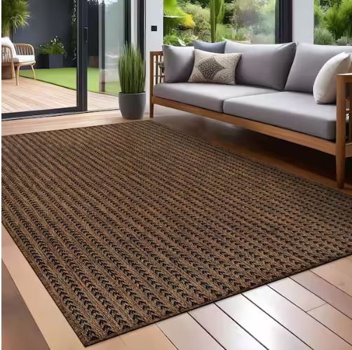 5 ft. x 7 ft. Arrow Gold Chevron Striped Washable Indoor Outdoor Area Rug