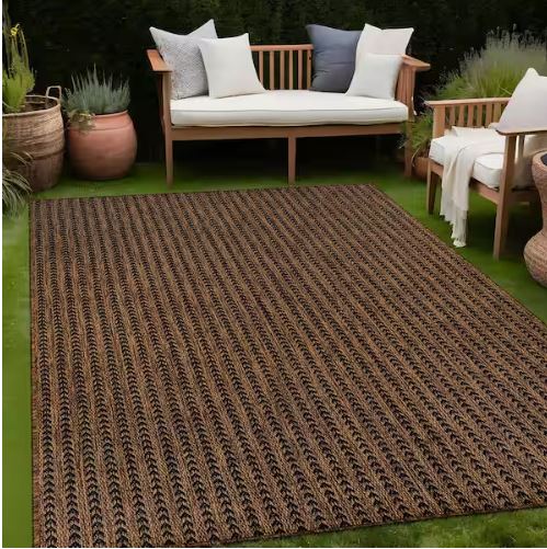 5 ft. x 7 ft. Arrow Gold Chevron Striped Washable Indoor Outdoor Area Rug