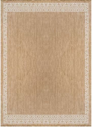 5 ft. x 7 ft. Frame Natural Geometric Bordered Washable Indoor Outdoor Area Rug