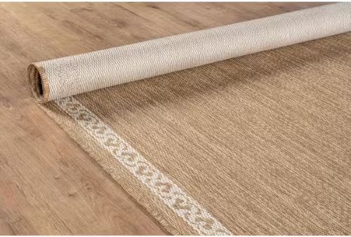 5 ft. x 7 ft. Frame Natural Geometric Bordered Washable Indoor Outdoor Area Rug