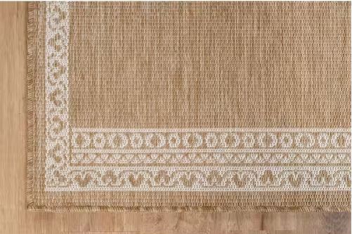 5 ft. x 7 ft. Frame Natural Geometric Bordered Washable Indoor Outdoor Area Rug