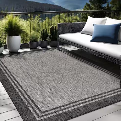8 X 10 Silver Pebble Aloha Washable Bordered Indoor Outdoor Area Rug