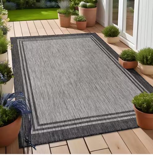 8 X 10 Silver Pebble Aloha Washable Bordered Indoor Outdoor Area Rug