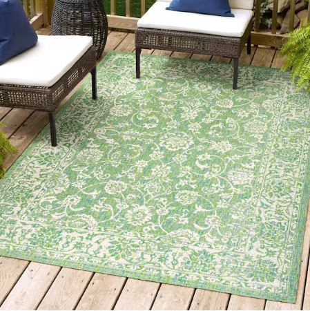 Tela Bohemian Textured Weave Floral Cream/Green 4 ft. x 6 ft. Indoor/Outdoor Area Rug