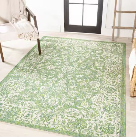 Tela Bohemian Textured Weave Floral Cream/Green 4 ft. x 6 ft. Indoor/Outdoor Area Rug