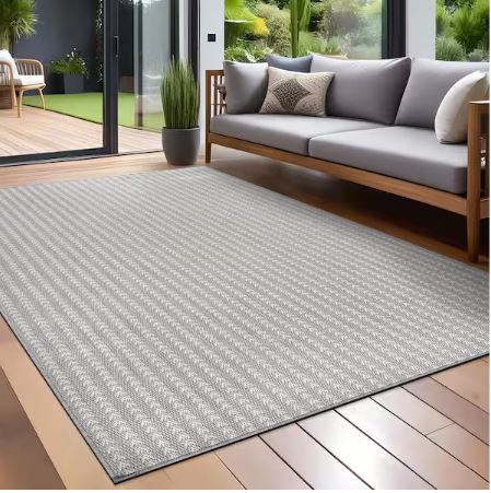 8 ft. x 10 ft. Arrow Gray Chevron Striped Washable Indoor Outdoor Area Rug
