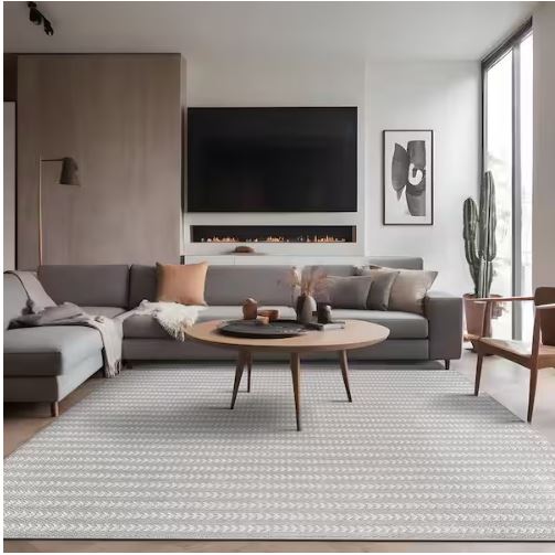 8 ft. x 10 ft. Arrow Gray Chevron Striped Washable Indoor Outdoor Area Rug