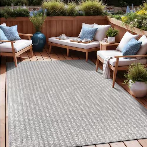 8 ft. x 10 ft. Arrow Gray Chevron Striped Washable Indoor Outdoor Area Rug