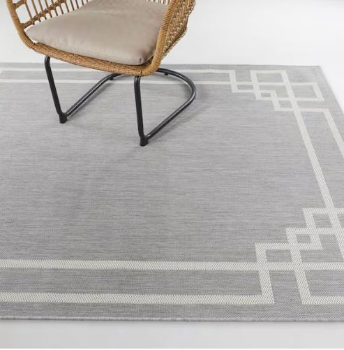 5 ft. 3 in. x 7 ft. Lyra Grey Border Indoor/Outdoor Area Rug