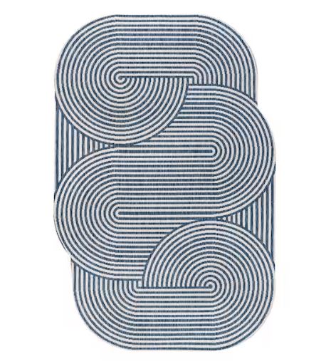 5 ft. x 8 ft. Margot Modern Geometric Arch Stripe Cream/Navy Indoor/Outdoor Shaped Area Rug