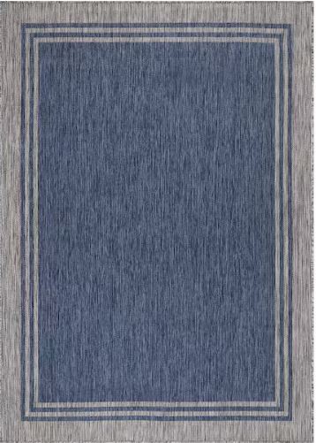 5 X 7 Azure Silver Aloha Washable Bordered Indoor Outdoor Area Rug