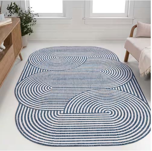 5 ft. x 8 ft. Margot Modern Geometric Arch Stripe Cream/Navy Indoor/Outdoor Shaped Area Rug