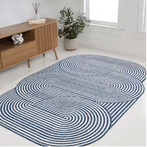 5 ft. x 8 ft. Margot Modern Geometric Arch Stripe Cream/Navy Indoor/Outdoor Shaped Area Rug