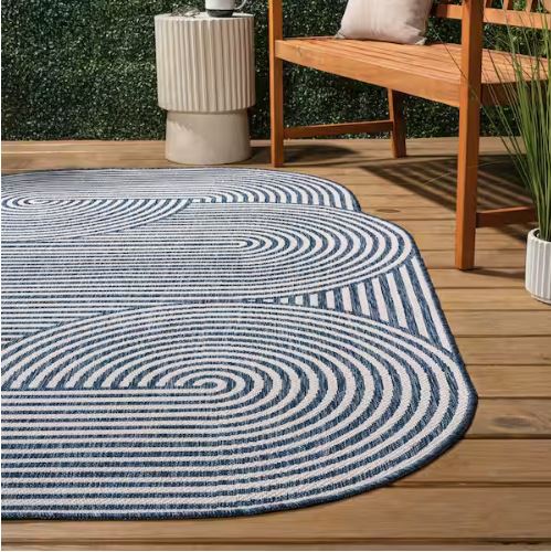5 ft. x 8 ft. Margot Modern Geometric Arch Stripe Cream/Navy Indoor/Outdoor Shaped Area Rug
