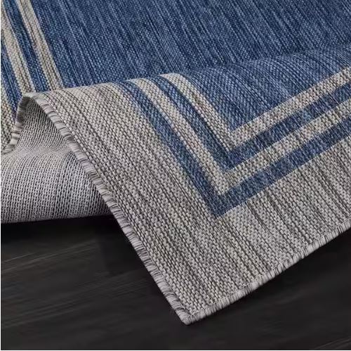 5 X 7 Azure Silver Aloha Washable Bordered Indoor Outdoor Area Rug