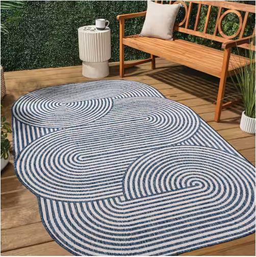 5 ft. x 8 ft. Margot Modern Geometric Arch Stripe Cream/Navy Indoor/Outdoor Shaped Area Rug