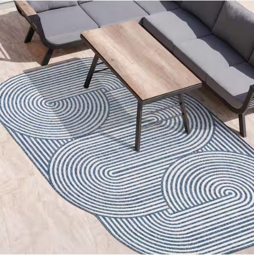 5 ft. x 8 ft. Margot Modern Geometric Arch Stripe Cream/Navy Indoor/Outdoor Shaped Area Rug
