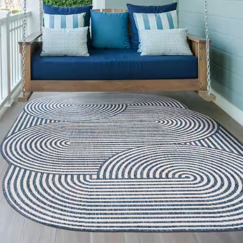 5 ft. x 8 ft. Margot Modern Geometric Arch Stripe Cream/Navy Indoor/Outdoor Shaped Area Rug