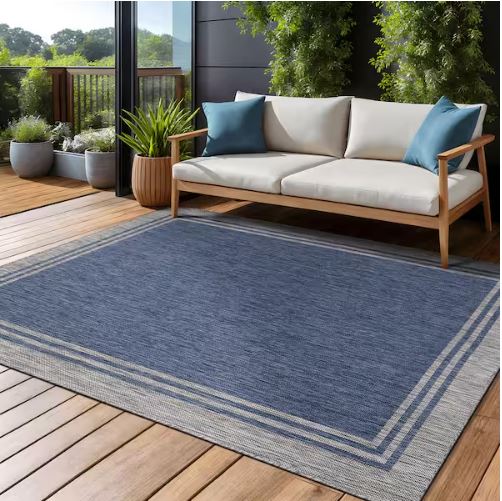 5 X 7 Azure Silver Aloha Washable Bordered Indoor Outdoor Area Rug