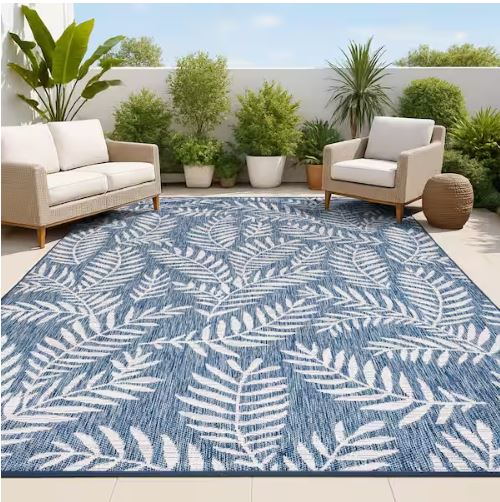 5 ft. x 8 ft. Nevis Palm Frond Navy/Ivory Indoor/Outdoor Area Rug