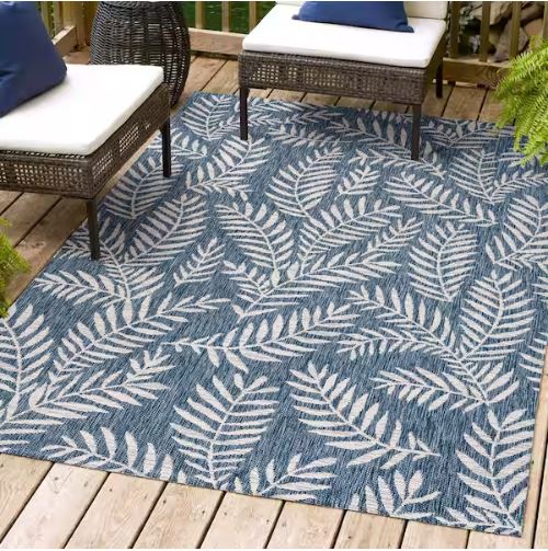 5 ft. x 8 ft. Nevis Palm Frond Navy/Ivory Indoor/Outdoor Area Rug