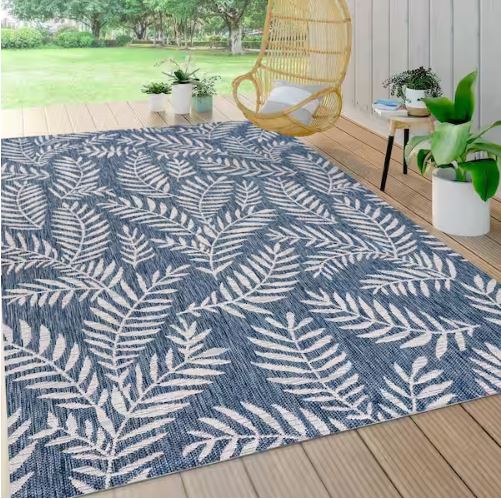5 ft. x 8 ft. Nevis Palm Frond Navy/Ivory Indoor/Outdoor Area Rug
