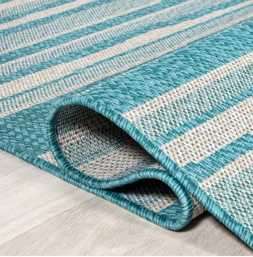 5 ft. x 8 ft. Castara Wavy Stripe Modern Aqua/Cream Indoor/Outdoor Area Rug