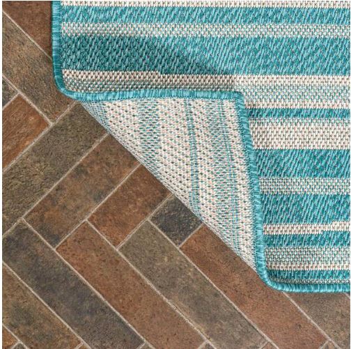 5 ft. x 8 ft. Castara Wavy Stripe Modern Aqua/Cream Indoor/Outdoor Area Rug