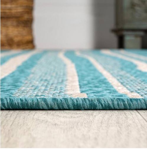 5 ft. x 8 ft. Castara Wavy Stripe Modern Aqua/Cream Indoor/Outdoor Area Rug