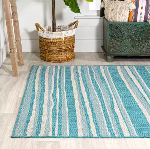 5 ft. x 8 ft. Castara Wavy Stripe Modern Aqua/Cream Indoor/Outdoor Area Rug
