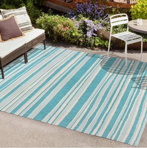 5 ft. x 8 ft. Castara Wavy Stripe Modern Aqua/Cream Indoor/Outdoor Area Rug