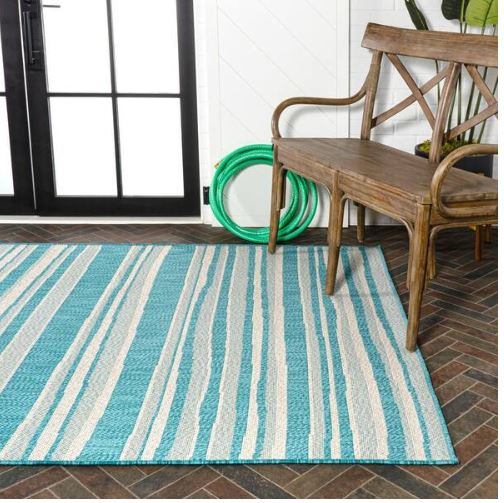 5 ft. x 8 ft. Castara Wavy Stripe Modern Aqua/Cream Indoor/Outdoor Area Rug