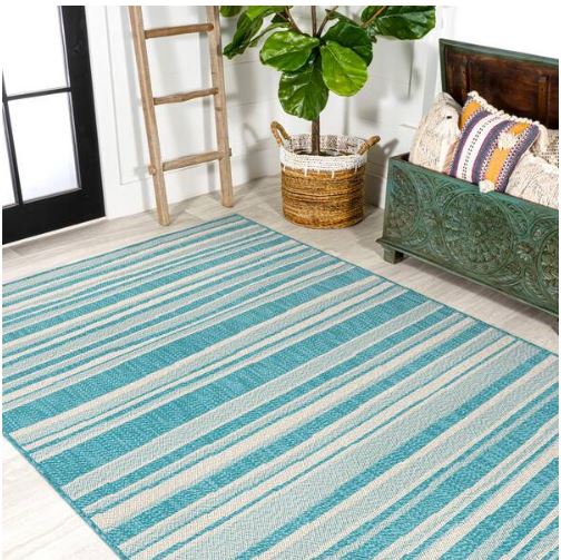5 ft. x 8 ft. Castara Wavy Stripe Modern Aqua/Cream Indoor/Outdoor Area Rug