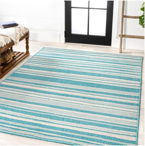5 ft. x 8 ft. Castara Wavy Stripe Modern Aqua/Cream Indoor/Outdoor Area Rug