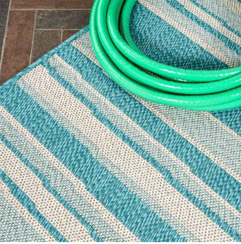 5 ft. x 8 ft. Castara Wavy Stripe Modern Aqua/Cream Indoor/Outdoor Area Rug