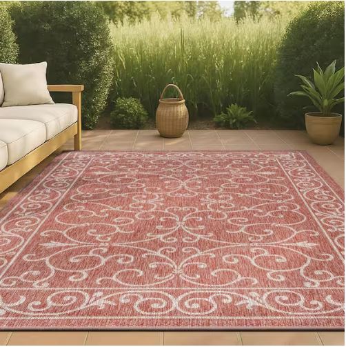 5 ft. 3 in. x 7 ft. 7 in. Charleston Vintage Filigree Red/Beige Textured Weave Indoor/Outdoor Area Rug