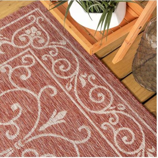 5 ft. 3 in. x 7 ft. 7 in. Charleston Vintage Filigree Red/Beige Textured Weave Indoor/Outdoor Area Rug