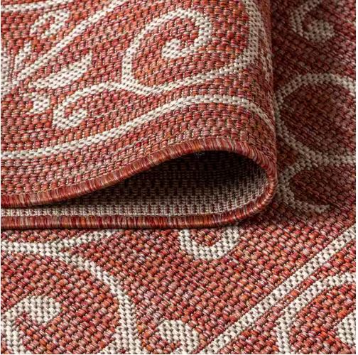 5 ft. 3 in. x 7 ft. 7 in. Charleston Vintage Filigree Red/Beige Textured Weave Indoor/Outdoor Area Rug
