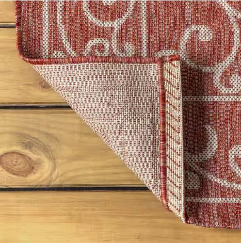 5 ft. 3 in. x 7 ft. 7 in. Charleston Vintage Filigree Red/Beige Textured Weave Indoor/Outdoor Area Rug