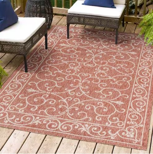 5 ft. 3 in. x 7 ft. 7 in. Charleston Vintage Filigree Red/Beige Textured Weave Indoor/Outdoor Area Rug