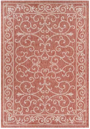 5 ft. 3 in. x 7 ft. 7 in. Charleston Vintage Filigree Red/Beige Textured Weave Indoor/Outdoor Area Rug